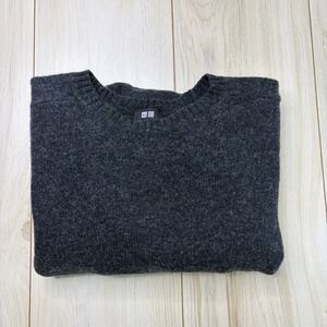 Uniqlo Mens Pullover Crewneck 100% Wool Sweater Heather Gray Size Large Casual